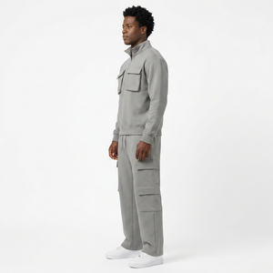 Wholesale Men’s Quarter Zip Sweatshirt <b>Cargo</b> Pants Set 2 Piece Tracksuit Casual Utility Jogger Outfit Custom OEM/ODM Clothing - Product Image 2
