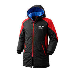 OEM Swim Parka <b>Jacket</b> Black Red Waterproof Hooded <b>Long</b> Coat with Inner Fleece Lining Custom Logo <b>Winter</b> Swimming Team <b>Jacket</b> - Product Image 2