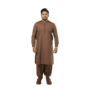 Factory Wholesale OEM <b>Men's</b> Brown Digital Print Salwar Kameez Wash and Wear Band Collar Semi Formal Traditional <b>Kurta</b> Suit - Product Image 1