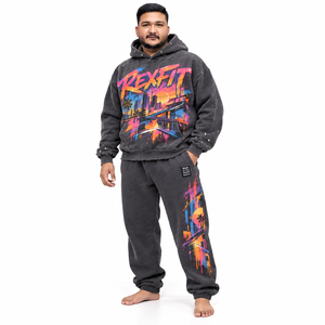 Ensemble survêtement streetwear pour homme Rexfit, sweat-shirt à capuche et pantalon en coton imprimé, coupe ample, vêtements d'automne - Product Image 1