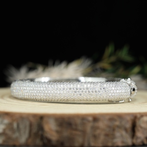 Pave <b>Set</b> Black Diamonds 14K <b>Gold</b> Plated Handmade Solid 925 Sterling Silver Designer Openable <b>Bangle</b> - Product Image 2