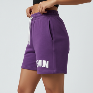 Custom Puff Print Cotton Sweat Shorts Women Training Workout Shorts OEM Private <b>Label</b> - Product Image 4