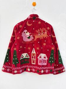 Veste Suzani en velours rouge brodée à la main avec motif de Noël, manches longues, col montant, vêtements d'extérieur pour femmes pour l'hiver - Product Image 2
