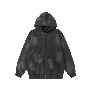 Custom Heavy Weight 100% Cotton Zip-<b>up</b> Hoodie with Two-<b>Way</b> Zipper Sunfaded Design for Women and Men Front Logo Hooded Collar - Product Image 5