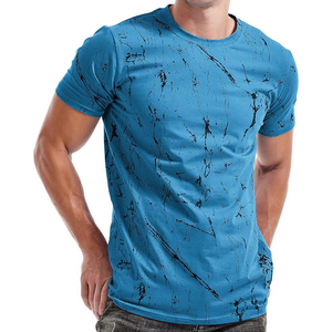 Men T <b>Shirt</b> Sky Blue Black Marble Vein Crack Pattern Short Sleeve Casual Crew Neck Summer Top - Product Image 1