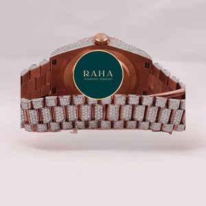 Montre de luxe pour femme RAHA avec diamants, boîtier rond en acier inoxydable 34 mm, mouvement à quartz analogique, fermoir papillon, bijoux de mode - Product Image 6