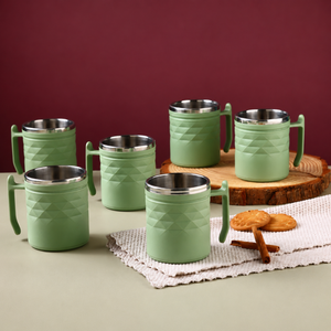 Ensemble de 6 tasses à café en acier inoxydable durable avec design à double paroi isolé et poignées confortables pour le thé, le chocolat chaud et le camping - Product Image 1
