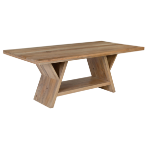 Table à manger en bois de manguier, finition naturelle, forme rectangulaire, base pliante en bois sur pied, style moderne, pour cuisine et salle à manger. - Product Image 4