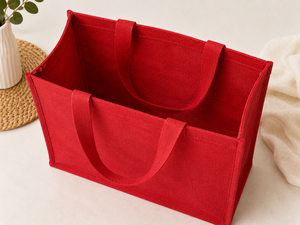 Sac fourre-tout en jute rouge 400x350x100mm avec poignée en sangle de coton et bordure passepoilée pour usage quotidien - Product Image 5