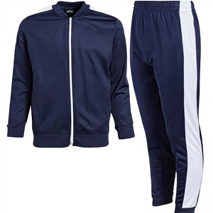 Survêtement bleu marine pour homme, veste zippée avec poches latérales et pantalon assorti, couleur unie, style sportif, coupe classique - Product Image 4