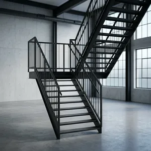 Industrial Steel Staircase With Metal <b>Railing</b> Straight Design <b>For</b> Indoor Use Durable Construction - Product Image 2