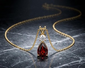 Collier pendentif goutte d'eau grenat rouge fait main en platine avec placage or 14 carats, bijou de luxe protecteur et apaisant, cadeau pour femme - Product Image 2
