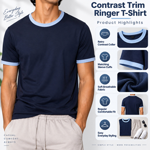 <b>Ringer</b> <b>T</b> <b>Shirt</b> <b>Men</b> Contrast Collar Sleeve Cotton Retro Streetwear Casual Tee Custom Logo Wholesale Supplier - Product Image 1