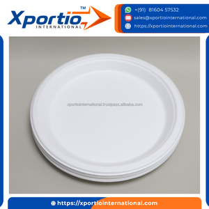 Nouvelles assiettes rondes multi-compartiments en bagasse, couleur blanche, résistantes à l'huile, vaisselle jetable, emballage en vrac pour la restauration à emporter - Product Image 3