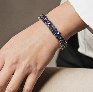Lab Grown Blue Sapphire Charm <b>Bracelet</b> in 925 Sterling Silver Gold Plated Luxury Elegant September Birthstone - Product Image 4