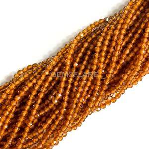 Cuentas redondas microfacetadas de granate Hessonita natural de 2 mm, cuentas de granate para la fabricación de joyas, venta al por mayor, cuentas sueltas facetadas con corte de diamante. - Product Image 4