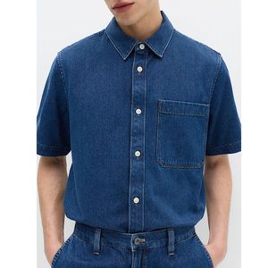 Men’s Pure Cotton Denim Short Sleeve Shirt Casual Button <b>Down</b> Summer Wear - Product Image 3