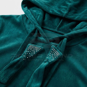 Ensemble de vêtements tendance pour femmes, pantalon à taille élastique en velours avec strass et haut court à manches longues, coupe ajustée - Product Image 5