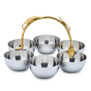 Ensemble de bols de service en acier inoxydable avec poignée en feuille d'or, design moderne pour la vaisselle de fête, plats et assiettes - Product Image 1