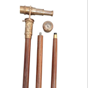 Antique Brass Telescope Walking <b>Cane</b> Foldable Wooden Shaft Rubber Tip Hiking Stick Wholesale - Product Image 2
