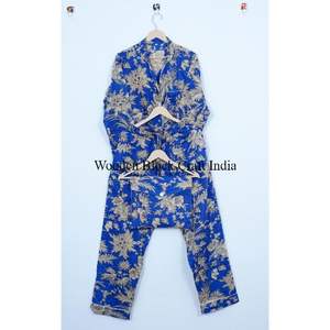 Conjunto de Pijama Casual de Algodón con Cuello en V y Estampado Floral para Mujer, Primavera, Verano, Otoño, Cintura Elástica Delantera, Dos Piezas, Secado Rápido - Product Image 6