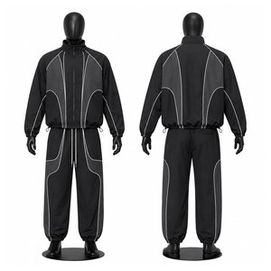 Ensemble de survêtement noir pour homme, manches longues, fermeture éclair sur le devant, sportif, deux pièces, coupe classique, vêtements d'automne, respirant, poches latérales - Product Image 1