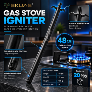 Briquet à gaz en métal noir SKUAS SL7 48 cm avec poignée à ailettes, durable, résistant à la rouille, allumeur de cuisinière de cuisine commerciale - Product Image 1