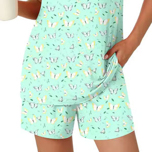 Ensemble décontracté deux pièces pour femme à séchage rapide, avec logo personnalisable, t-shirt à manches courtes et short en tissu de coton respirant, faible MOQ - Product Image 6