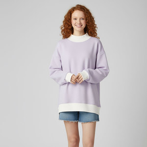 เสื้อสเวตเชิ้ตคอกลมโอเวอร์ไซส์สำหรับผู้หญิง สีพื้น ทรงหลวม ไหล่ตก ผ้าถักจากใยฝ้ายและใยไผ่ แขนยาว เหมาะสำหรับใส่ในฤดูใบไม้ร่วง - Product Image 2