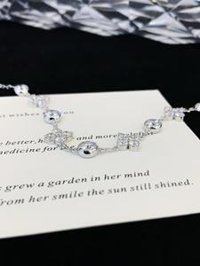 Four Leaf Design <b>Solid</b> Gold Moissanite Diamond <b>Bracelet</b> Round Brilliant Cut Flower Design Claw Set Chain Link Jewelry - Product Image 5