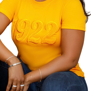 T-shirt en chenille dorée Sigma Gamma Rho 1922 pour femme, broderie, mélange de coton, manches courtes, coupe décontractée et élégante - Product Image 2