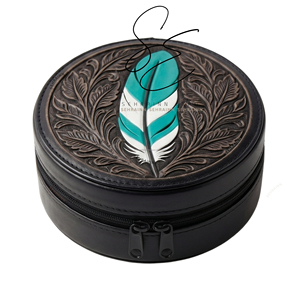 Boîte de rangement pour bijoux en cuir repoussé à motif floral western turquoise, faite à la main en cuir de vachette, organiseur pour accessoires de cowgirl - Product Image 2