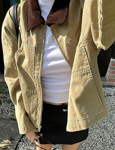 Women's beige Genuine <b>Leather</b> Moto <b>Jacket</b> Full Sleeve Stand Collar Zipper Closure Autumn Style - Product Image 6