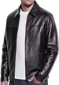 Chaqueta de Cuero Negra Extra Grande para Hombre 2026 |   Chaqueta de Cuero Impermeable para Exteriores, Corte Holgado, con Cierre de Cremallera |   Al por Mayor Transpirable - Product Image 5