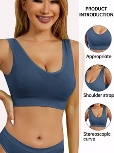 Women Fine Rib <b>Low</b> <b>Back</b> Activewear Top Seamless Push Up Workout <b>Bra</b> Customizable Private Label Fitness Gear Supplies - Product Image 1