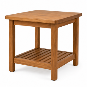 Mesa de Comedor Cuadrada de Madera de Teca Sólida Estilo Escandinavo Moderno con Estante de Almacenamiento, Mueble Ecológico y Duradero para el Hogar, 2 Plazas - Product Image 3