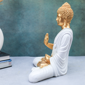 Modern 14.5 White Buddha Meditating Resin Statue Spiritual Home Decor for Birthday <b>Parties</b> Table <b>Decoration</b> Resin Figurine - Product Image 3