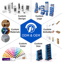 Présentoir de sol en carton personnalisé avec crochets, en forme de vague bleue, en carton ondulé, pour brosses à dents, présentoir POP pour la vente au détail