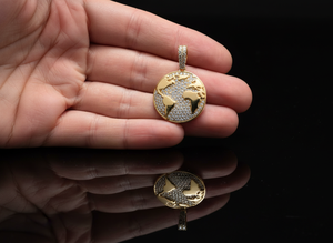 จี้รูปแผนที่โลกประดับเพชรโมอิสซาไนต์ สไตล์ฮิปฮอป ทรงลูกโลกสีทอง ประดับเพชรหรูหรา สร้อยคอแฟชั่นสุดหรู สีเงิน สีทอง 10K 14K - Product Image 2