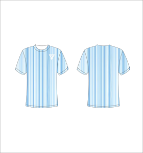 เสื้อยืดแขนสั้นผู้ชายลายทางสีน้ำเงิน คอกลม ทรงปกติ ระบายอากาศได้ดี ผลิตจากผ้าโพลีเอสเตอร์ทอ ดีไซน์ลำลอง พิมพ์ลายโลโก้ด้านหน้าด้วยเทคนิคซับลิเมชั่น - Product Image 1