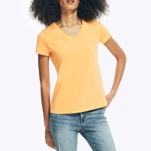 Women's V Neck Tee Custom Private Label Bulk Order Cotton T Shirt Supplier Summer Short Sleeve Women's T-shirts Yoga <b>Top</b> - Product Image 5