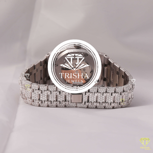 Reloj de Lujo con Diamantes Moissanite de Alta Gama, con Piedras Redondas Brillantes y Corte Baguette, Totalmente Cubierto - Product Image 4