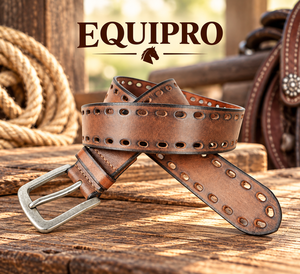Equipro Genuine Leather <b>Belt</b> Hide Geometric Pattern Pin <b>Buckle</b> Rectangular <b>Silver</b> Vintage Style Breathable Durable 3.5cm Width - Product Image 2