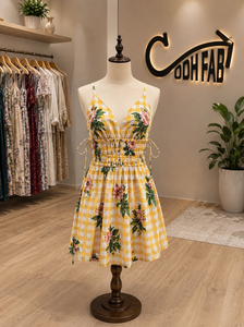 Robe légère à bretelles fines pour femme, imprimé floral à carreaux, avec ceinture, jupe trapèze, pour l'automne et l'hiver, tenue décontractée ou de plage - Product Image 5