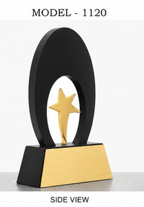 Trofeo de Estrella de Madera con Estrella Chapada en Oro y Base Negra, Premio Deportivo Vista Lateral - Product Image 1