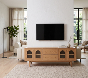 Mueble de TV Moderno de Madera, Consola Nórdica con Puerta de Vidrio y Almacenamiento para Sala de Estar - Product Image 6