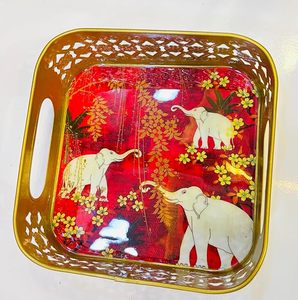 Juego de Bandejas Decorativas Tradicionales con Diseño de Estampado Animal, Redondas, en Paquete de Varias Piezas, Hechas a Mano con Patrón Escénico - Product Image 4