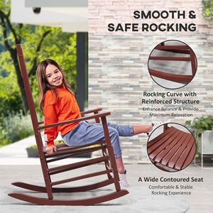 Sedia a dondolo rustica in legno con schienale alto, colore rosso vino, per patio e giardino - Product Image 6