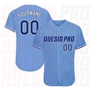 Dernier design de maillot de baseball pour hommes, prix raisonnable, bleu clair, blanc à rayures fines, blanc royal, maillot de baseball authentique - Product Image 1