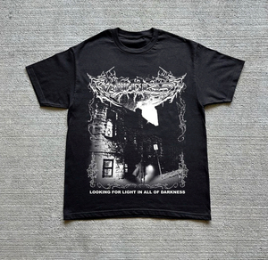 Custom Gothic Graphic Print Unisex <b>Y2K</b> Streetwear Black Heavyweight Cotton Pullover Hoodie And Matching Short Sleeve T <b>Shirt</b> Set - Product Image 6